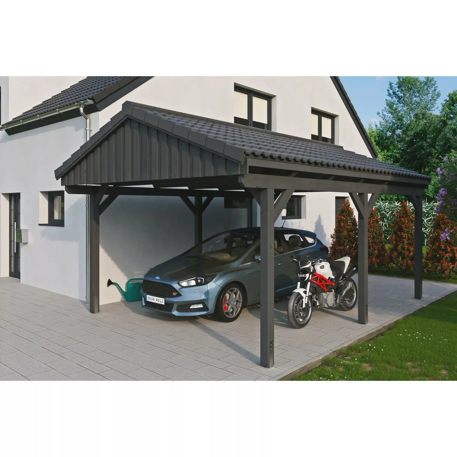 Skan Holz Carport Fichtelberg 423 cm x 566 cm Dachlattung Schiefergrau günstig online kaufen