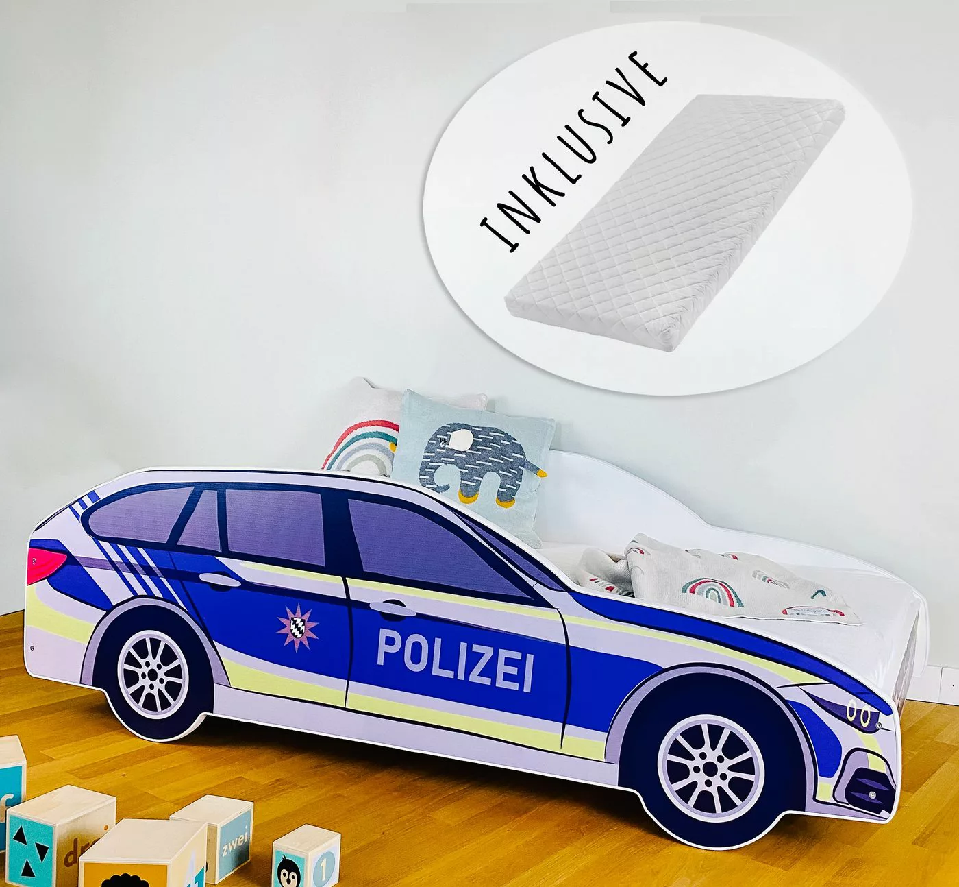 Kids Collective Autobett Kinderbett Jugendbett Polizei 70x140, 80x160 cm mi günstig online kaufen