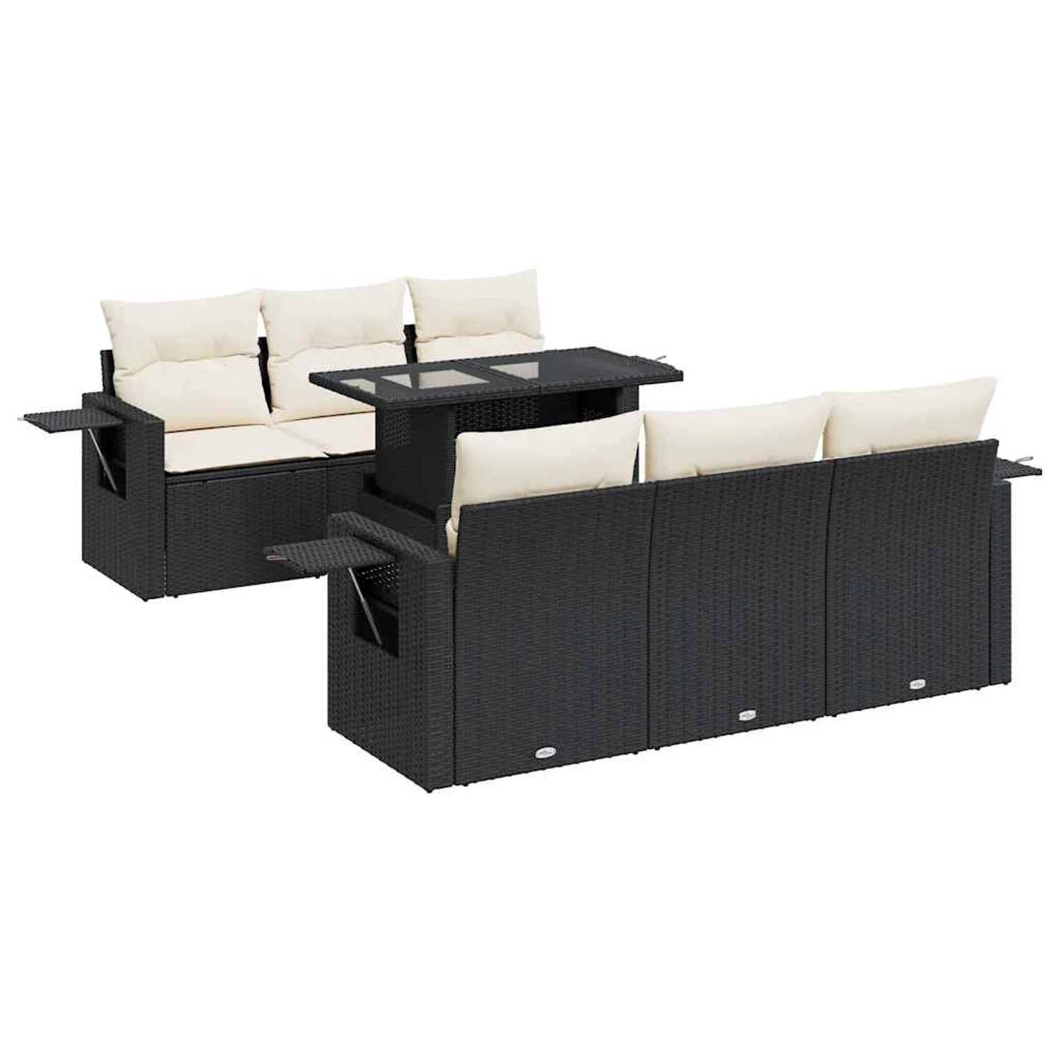 vidaXL 7-Tlg Garten-Sofagarnitur mit Kissen Schwarz Poly Rattan 3326417 günstig online kaufen