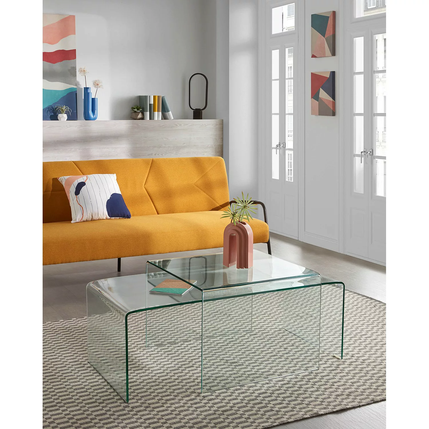 home24 Fredriks Couchtisch Drap Glas Transparent Rechteckig Modern 110x38x5 günstig online kaufen