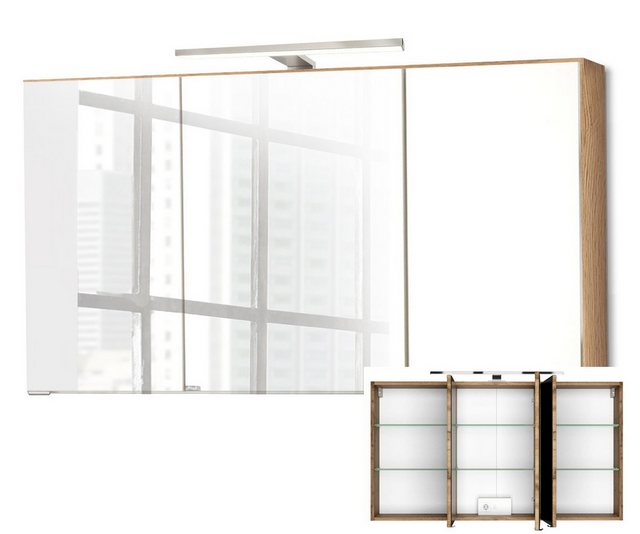 Badezimmer LED Spiegelschrank 120cm 3-türig FLORIDO-03-OAK in Wotaneiche Nb günstig online kaufen