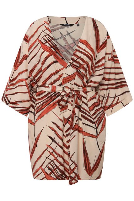 Ulla Popken Longbluse Kimono Palmen offene Form Bindegürtel 3/4-Arm günstig online kaufen