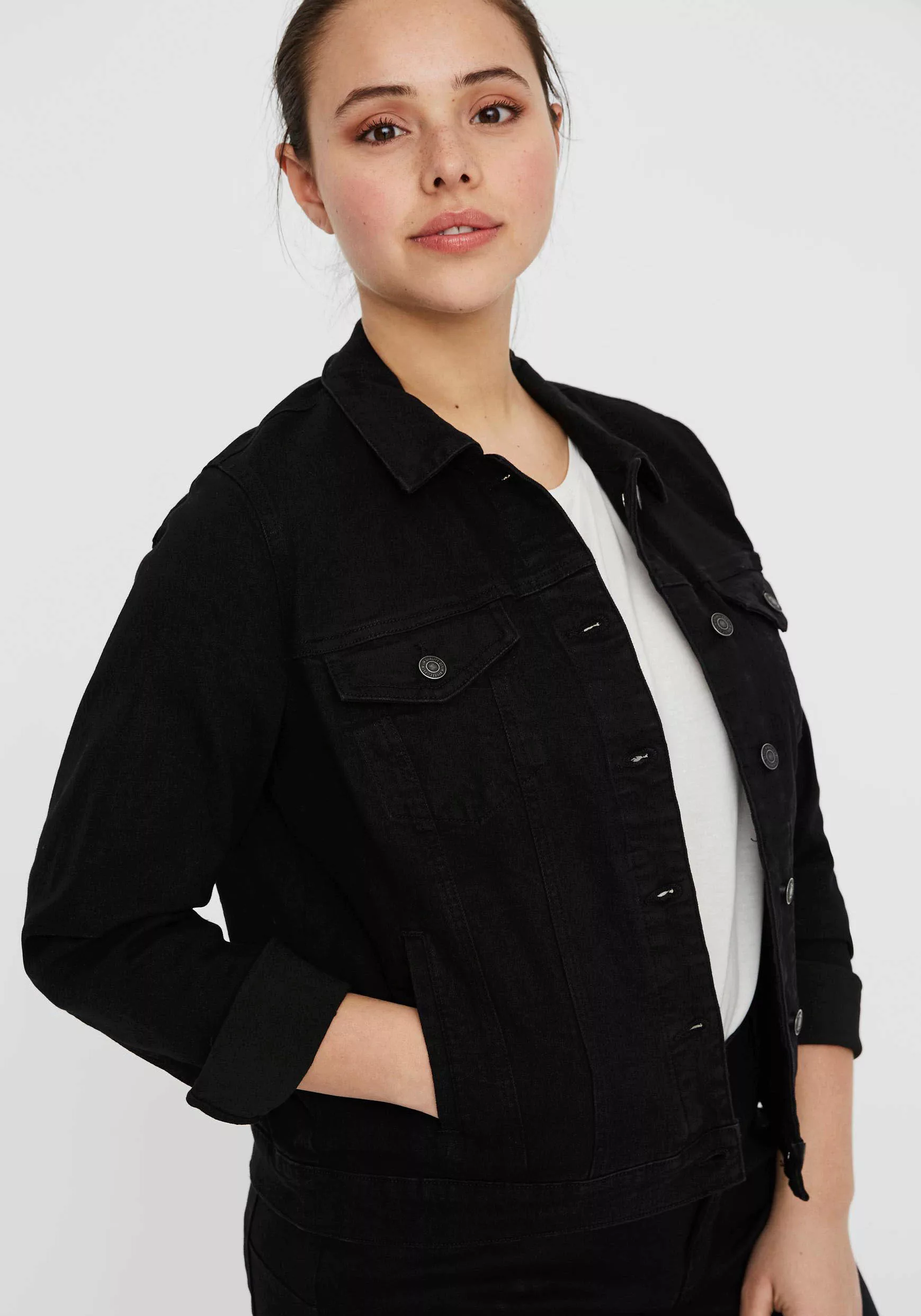 Vero Moda Curve Jeansjacke "VMRUNA LS SLIM DNM JCK MIX GA CUR NOOS" günstig online kaufen