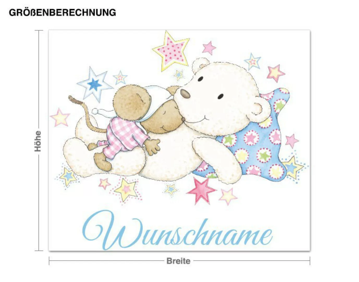 Wunschtext-Wandtattoo Kinderzimmer Steinbeck - Lillebi mit Teddy günstig online kaufen