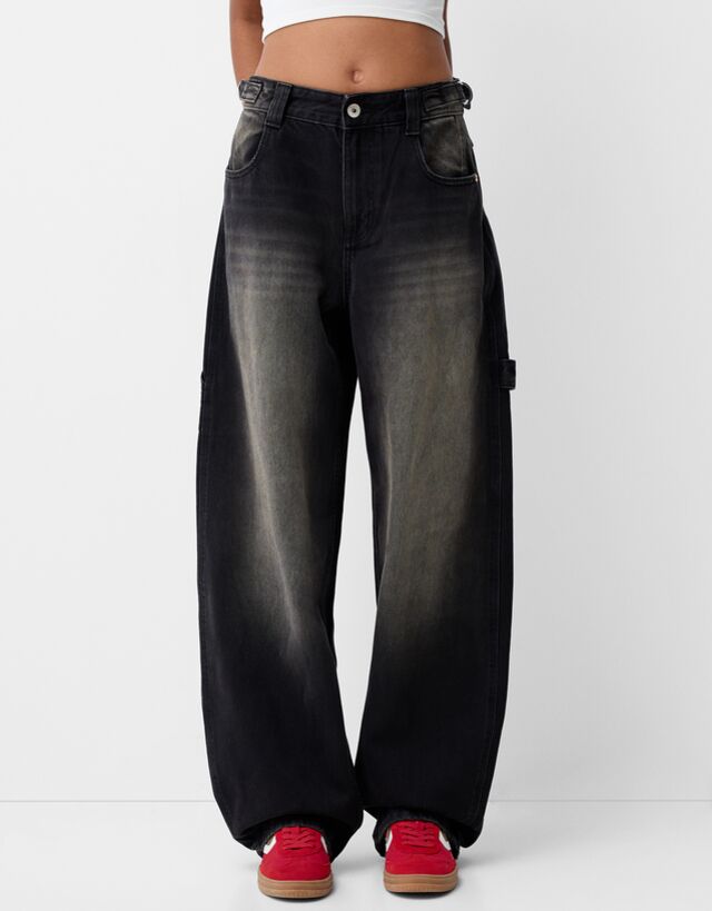 Bershka Wide Balloon Fit-Workwear-Jeans Damen 34 Braun günstig online kaufen