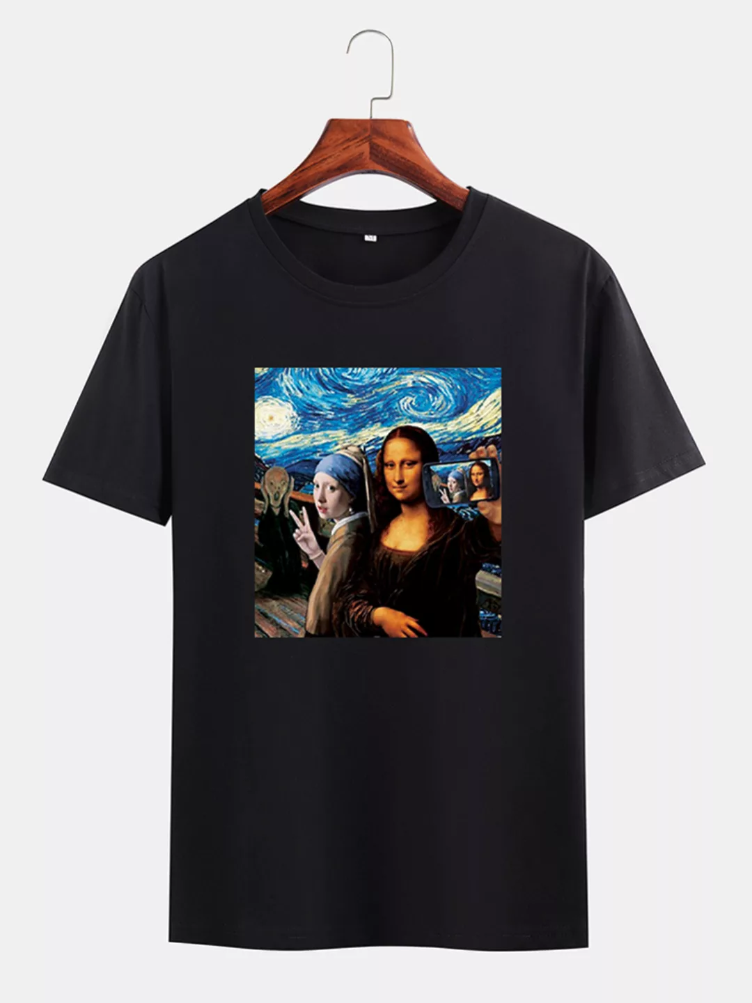 Lustige Kuso Mona Lisa und Van Gogh Oil Print T-Shirts für Herren günstig online kaufen