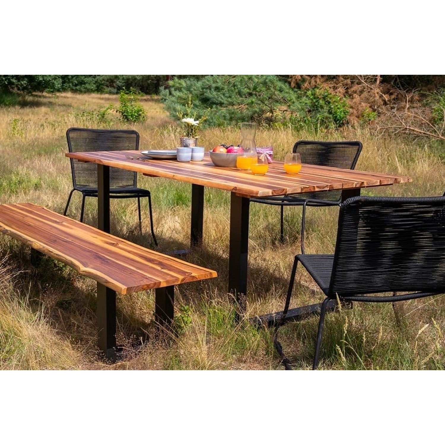 SAM Outdoor-Baumkantentisch 180 x 90 cm Akazie U-Gestell Schwarz AVILA günstig online kaufen