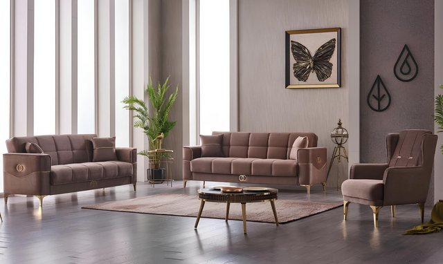 JVmoebel Sofa Garnitur Dreisitzer 3 Sitzer Sofa Stoffsofa Polstersofa Braun günstig online kaufen