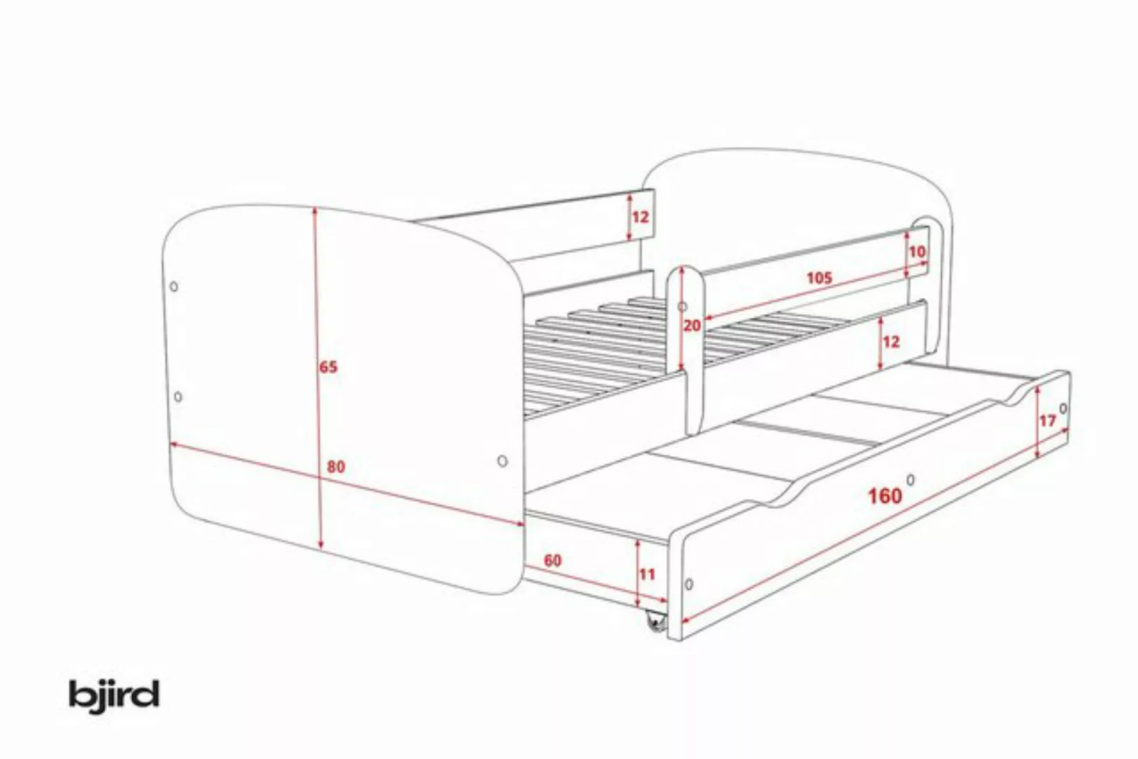 Bjird Kinderbett Babydream 180x80 cm 160x80 cm 140x70 cm (optional mit Matr günstig online kaufen