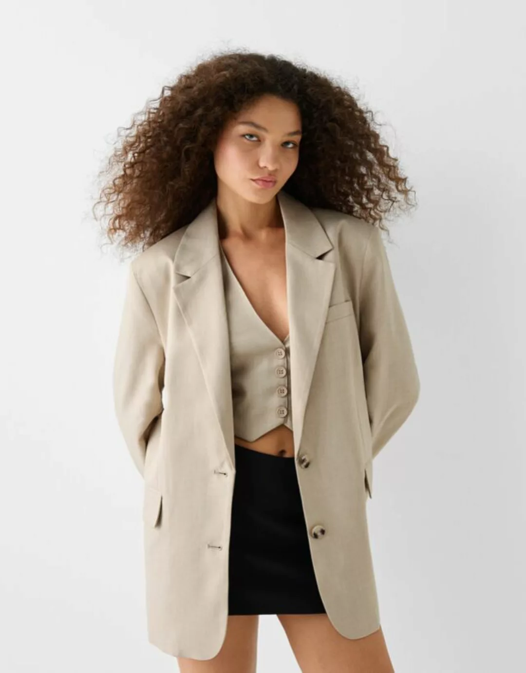 Bershka Blazer Im Relaxed-Fit Mit Maskulinem Schnitt Damen M Camel günstig online kaufen