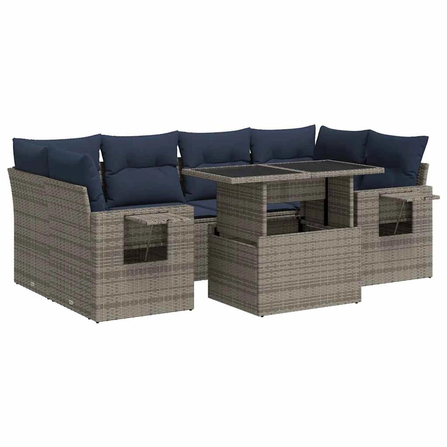 vidaXL 7-Tlg Garten-Sofagarnitur mit Kissen Grau Poly Rattan 3326432 günstig online kaufen