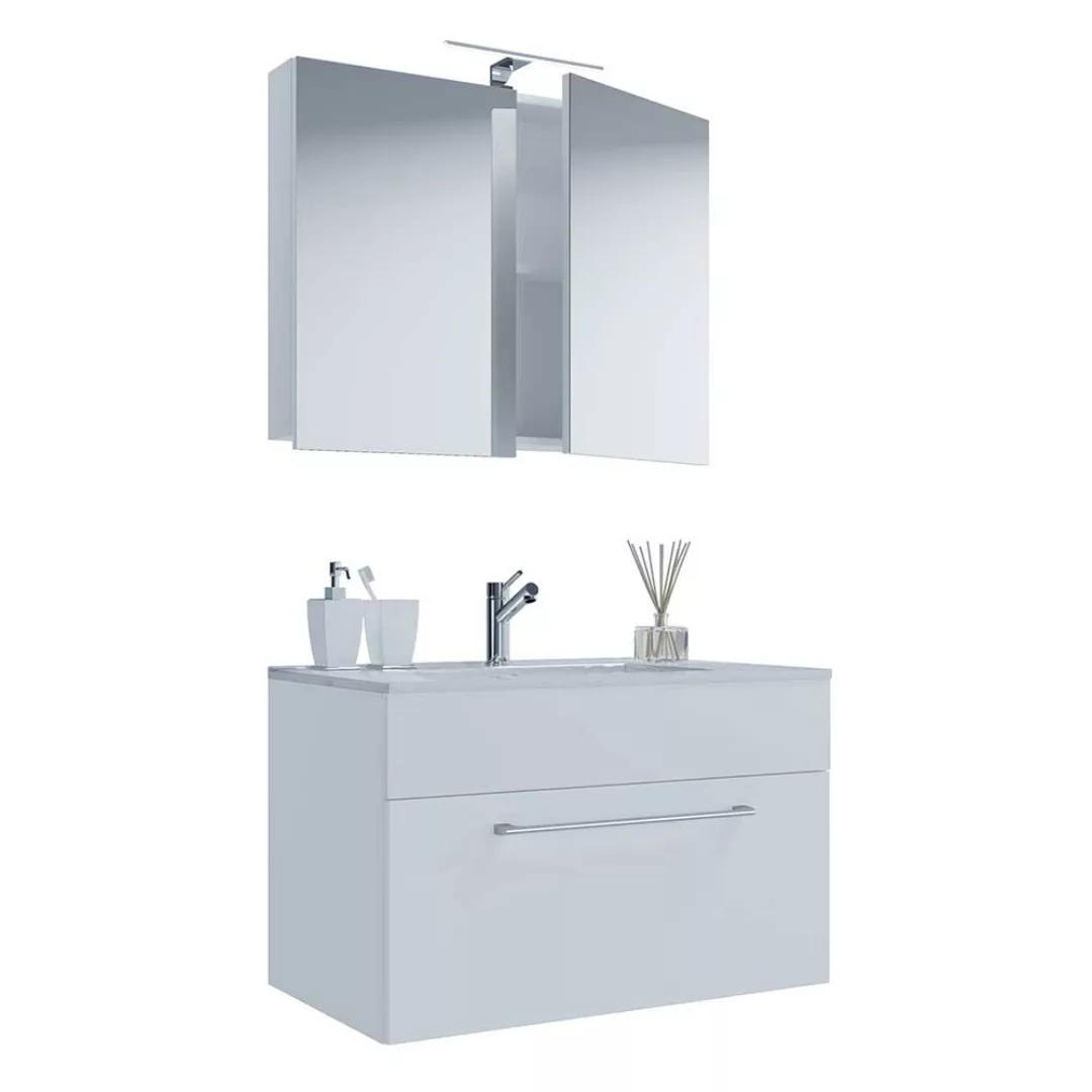 Waschplatz mit Spiegelschrank in Weiß die Wandmontage (zweiteilig) günstig online kaufen