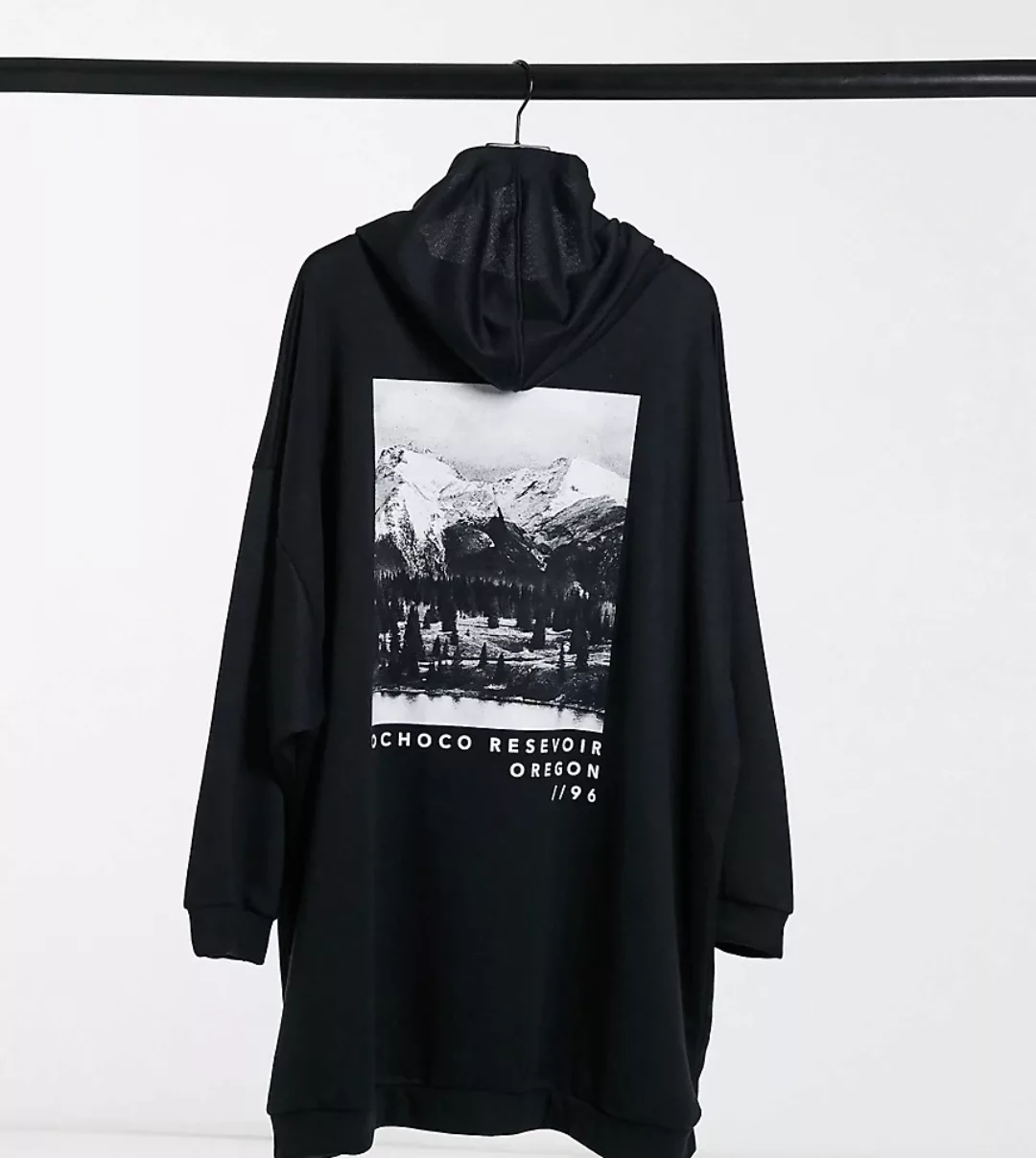 ASOS DESIGN Curve – Schwarzes Oversized-Mini-Sweatshirtkleid mit Kapuze und günstig online kaufen