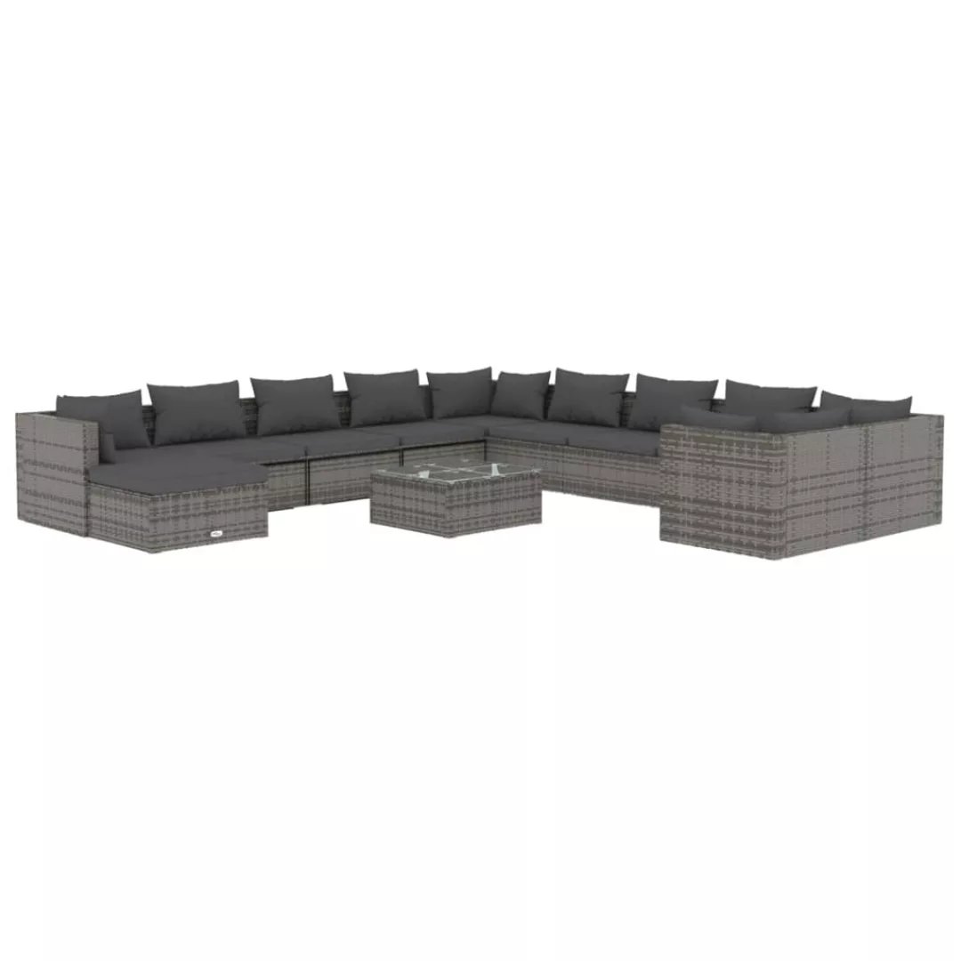 Vidaxl 12-tlg. Garten-lounge-set Mit Kissen Poly Rattan Grau günstig online kaufen