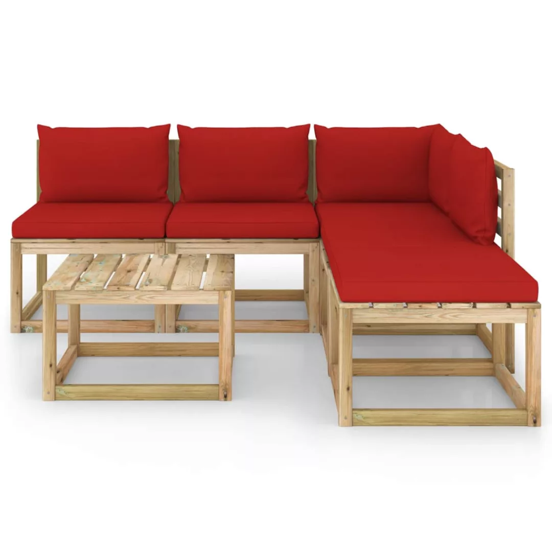 6-tlg. Garten-lounge-set Mit Roten Kissen günstig online kaufen