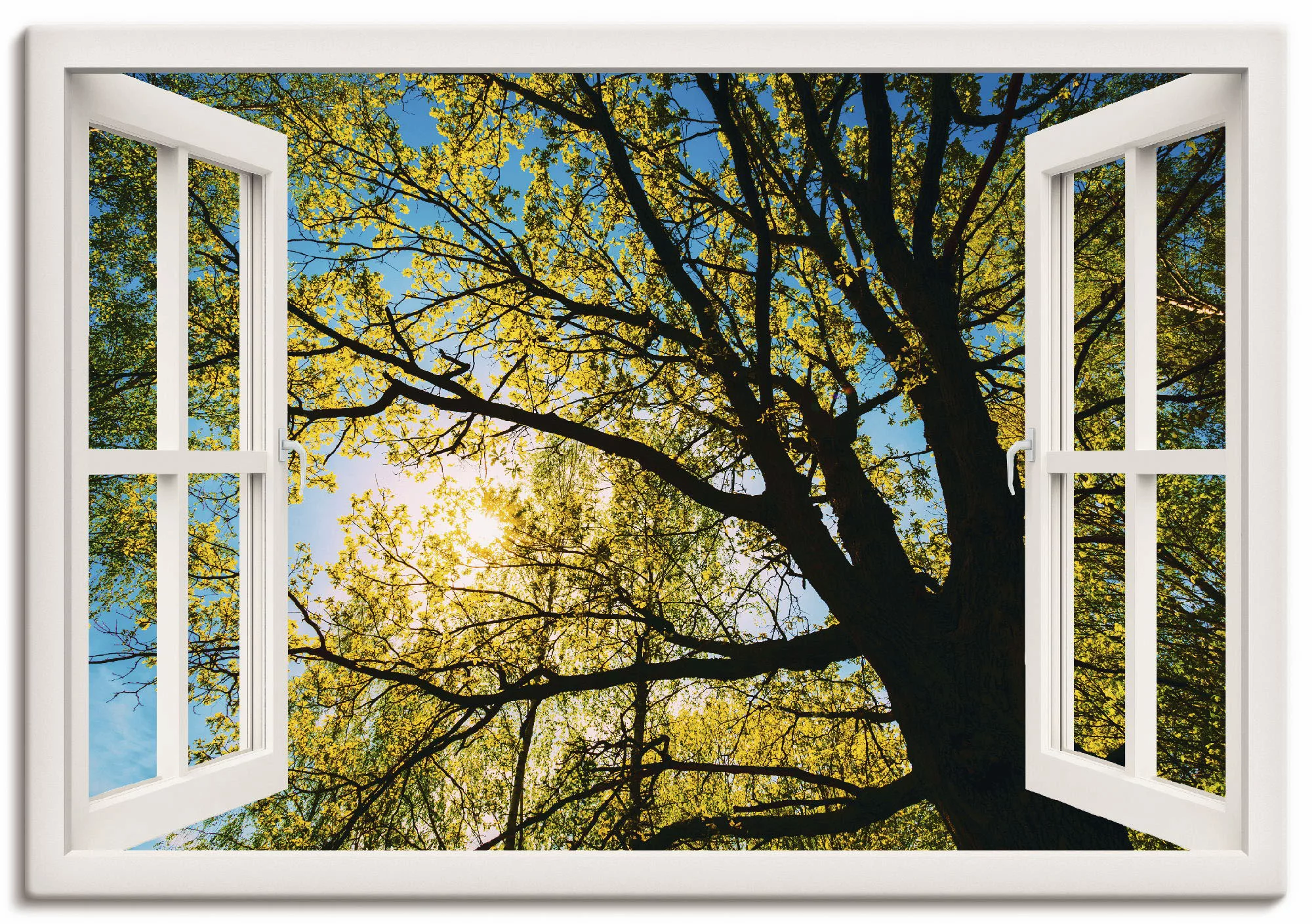 Artland Wandbild "Fensterblick Frühlingssonne Baumkrone", Bäume, (1 St.) günstig online kaufen