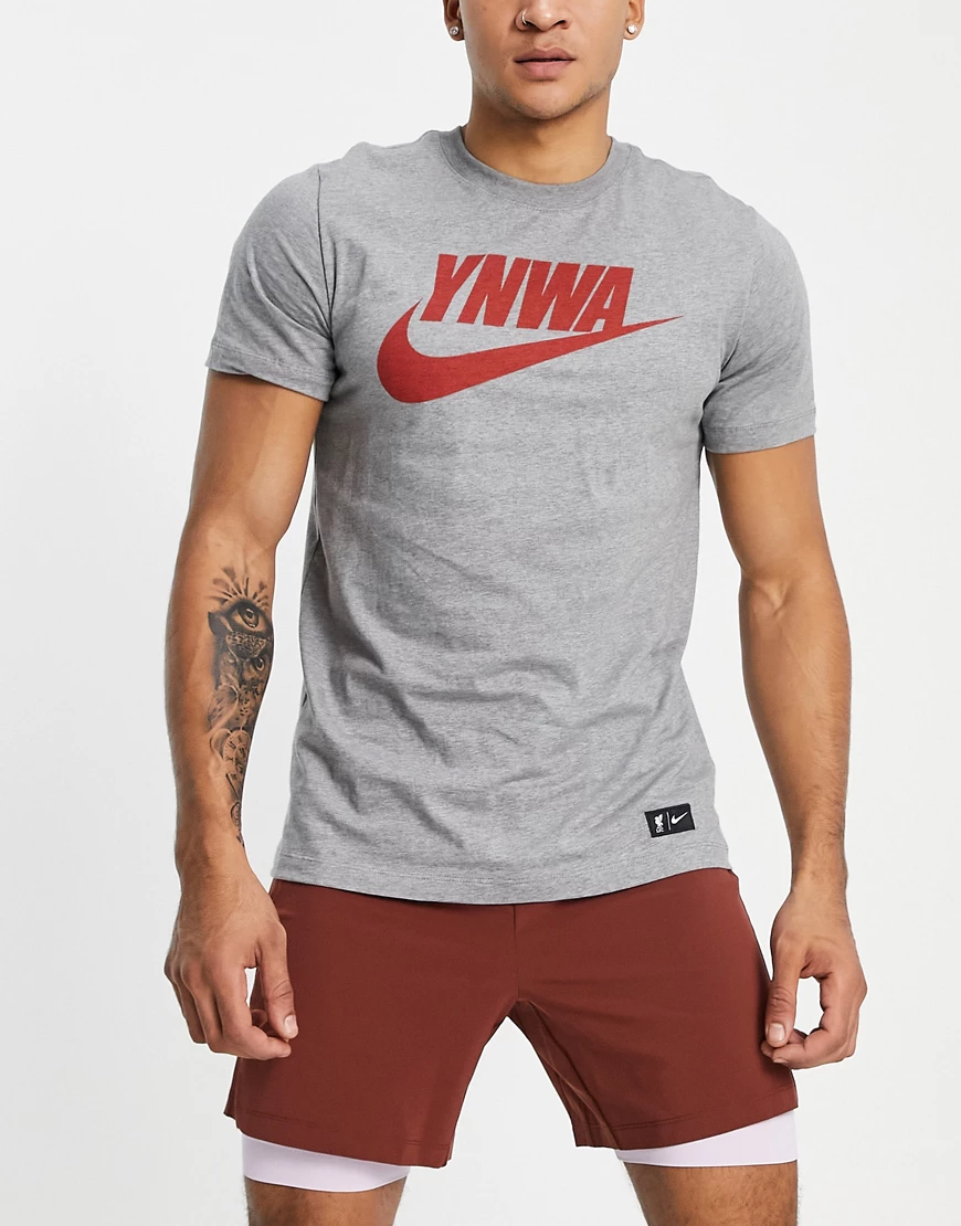 Nike Football – Liverpool FC YNWA – T-Shirt in Grau mit Swoosh-Logo günstig online kaufen