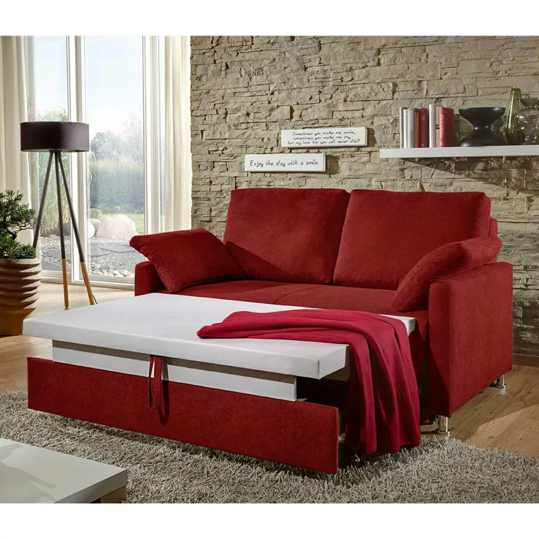 2er Sofa zum Schlafen in Dunkelrot Bettkasten günstig online kaufen