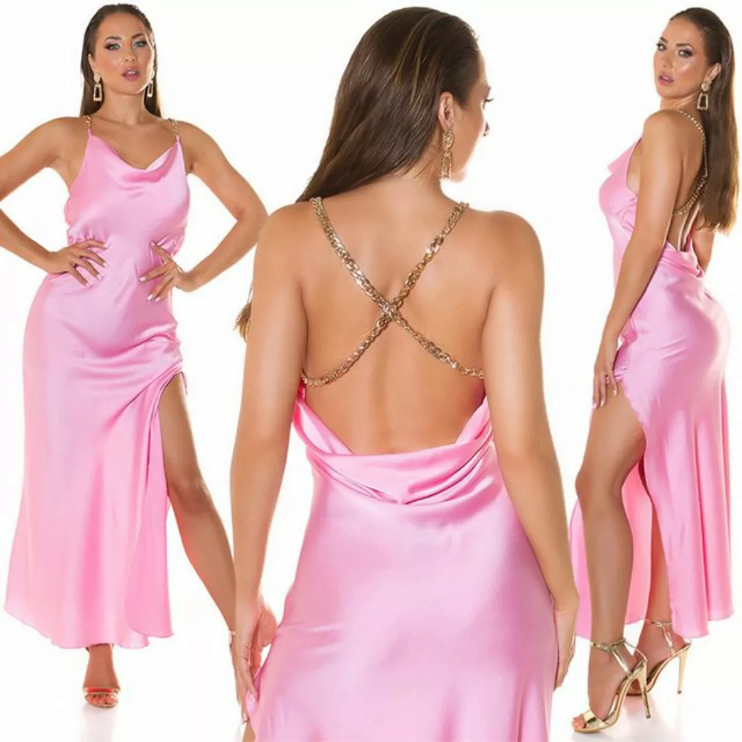 Koucla Partykleid Satin Maxi Kleid rosa Rückenfrei mit gold Kette Trägern R günstig online kaufen