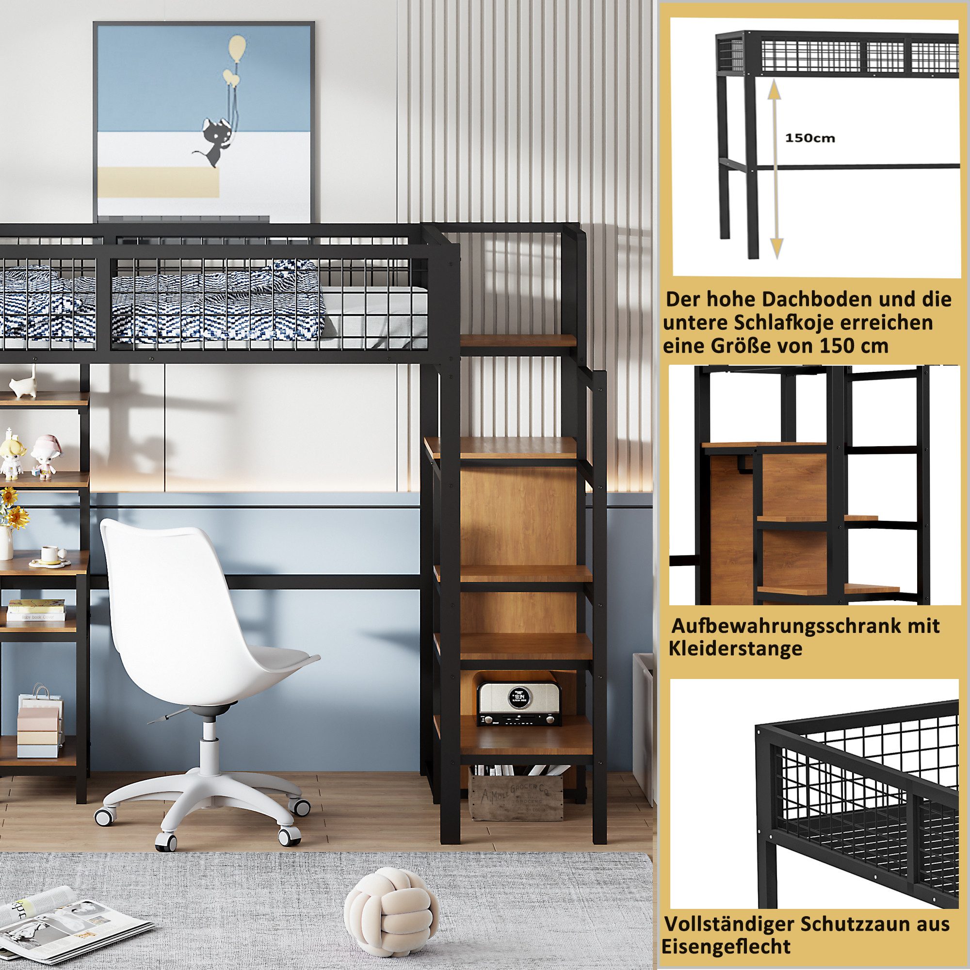 OKWISH Metallbett Kinderbett Einzelbett Stauraumbett Funktionsbett günstig online kaufen