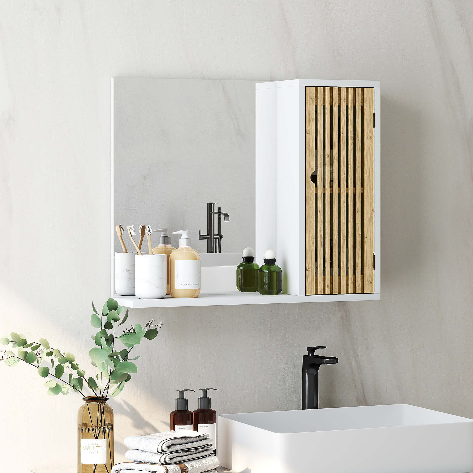 HOMCOM Badezimmerschrank mit Spiegel, Badezimmerspiegel mit Regal, Tür mit günstig online kaufen