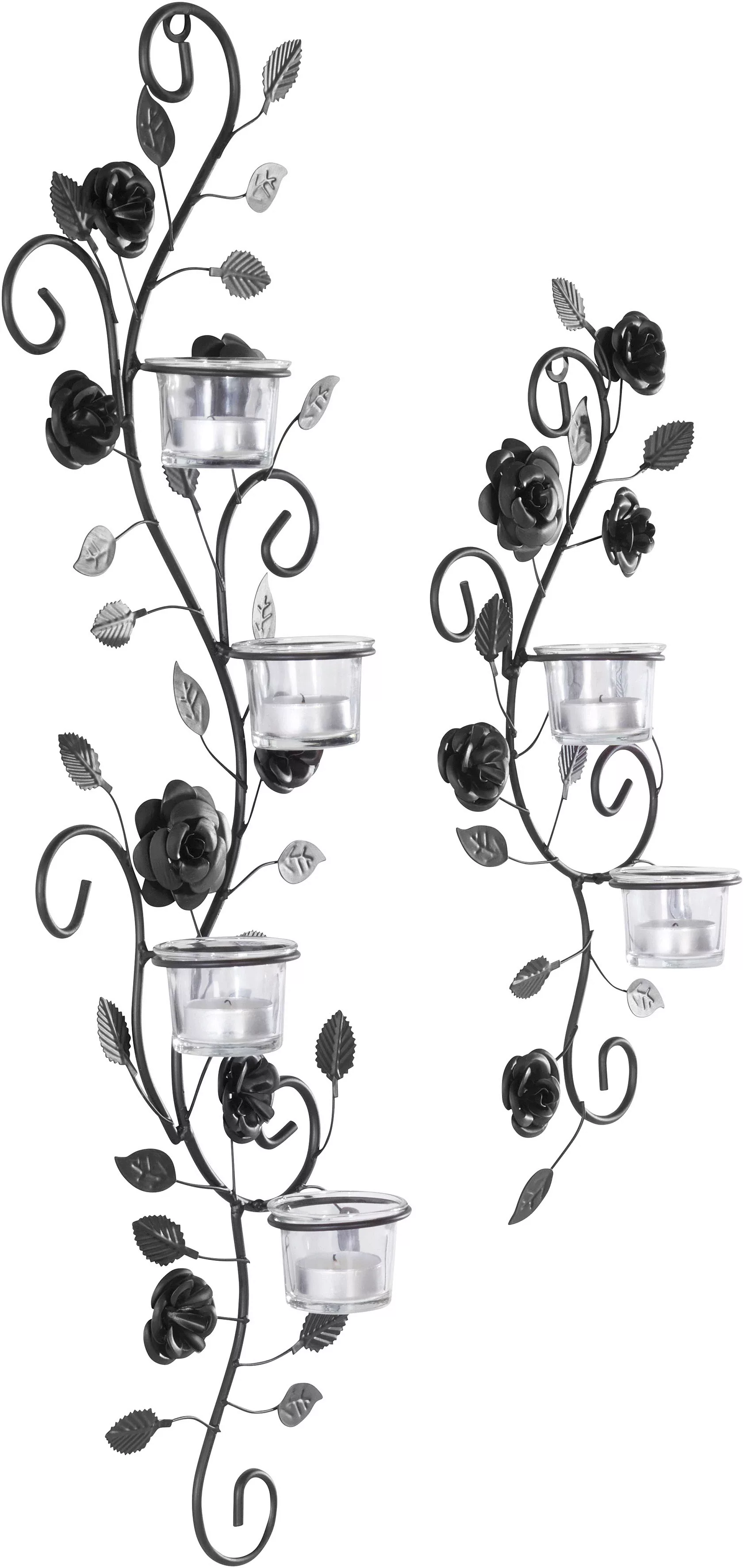 Home affaire Wandkerzenhalter "Blumenranke, schwarz", (2er-Set) günstig online kaufen