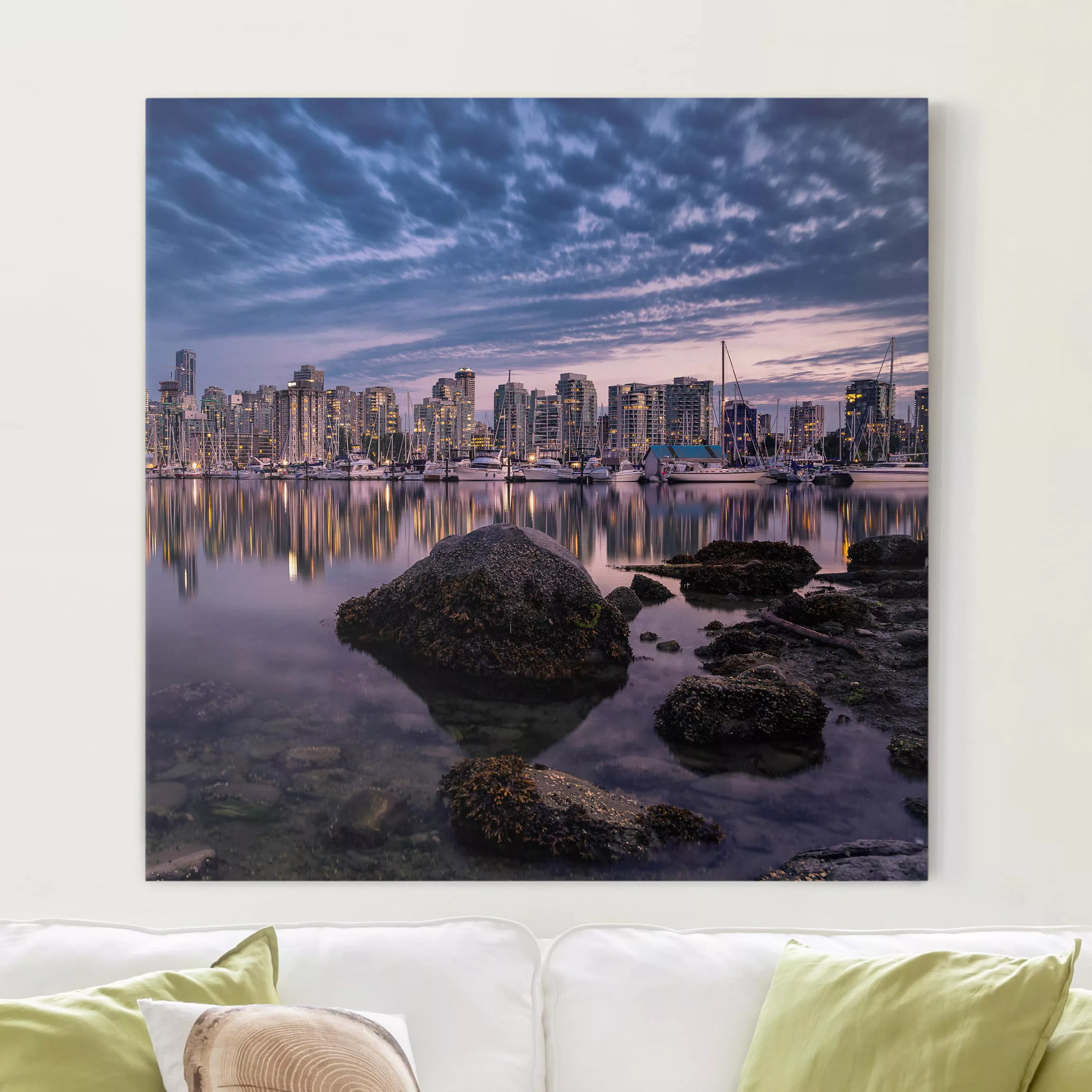 Leinwandbild Architektur & Skyline - Quadrat Vancouver im Sonnenuntergang günstig online kaufen