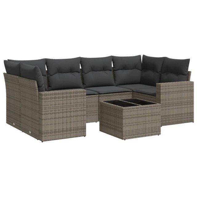 vidaXL Sofaelement 7-tlg. Garten-Sofagarnitur mit Kissen Grau Poly Rattan ( günstig online kaufen