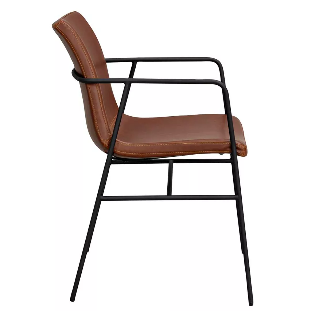 Esstisch Stühle in Braun Kunstleder Metall Armlehnen (2er Set) günstig online kaufen