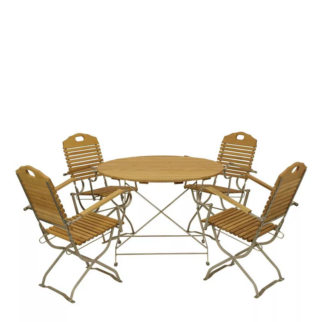 Klappbare Garten Sitzgarnitur mit rundem Tisch Robinie Massivholz (fünfteil günstig online kaufen