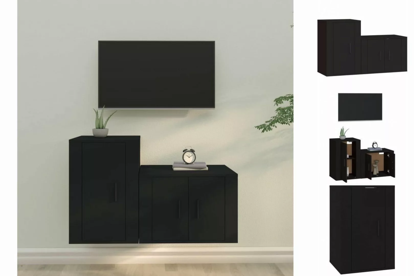 vidaXL TV-Schrank 2-tlg TV-Schrank-Set Schwarz Spanplatte TV-Lowboard Ferns günstig online kaufen