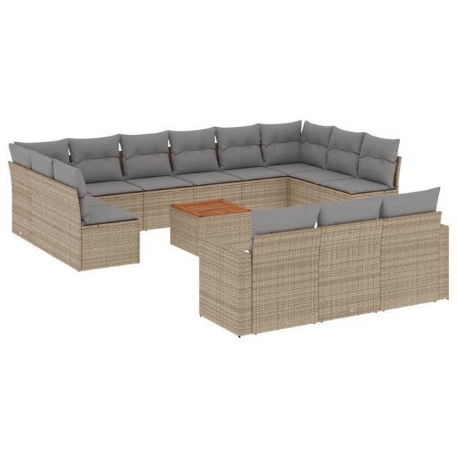 vidaXL Sofaelement 14-tlg. Garten-Sofagarnitur mit Kissen Beige Poly Rattan günstig online kaufen