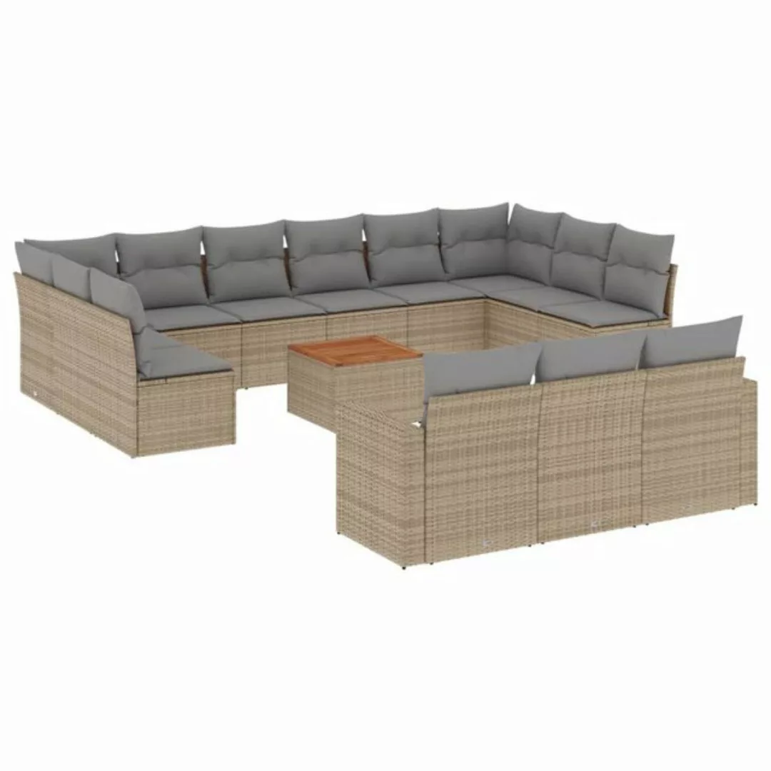 vidaXL Sofaelement 14-tlg. Garten-Sofagarnitur mit Kissen Beige Poly Rattan günstig online kaufen