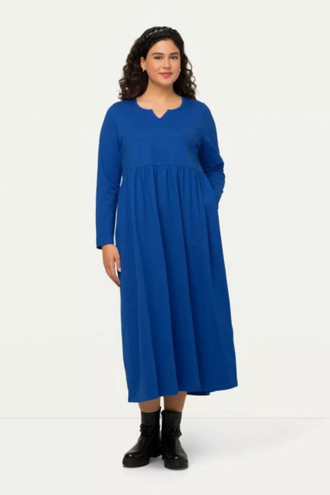 Ulla Popken Sommerkleid Kleid A-Linie Jersey mit Tunika-Ausschnitt Langarm günstig online kaufen