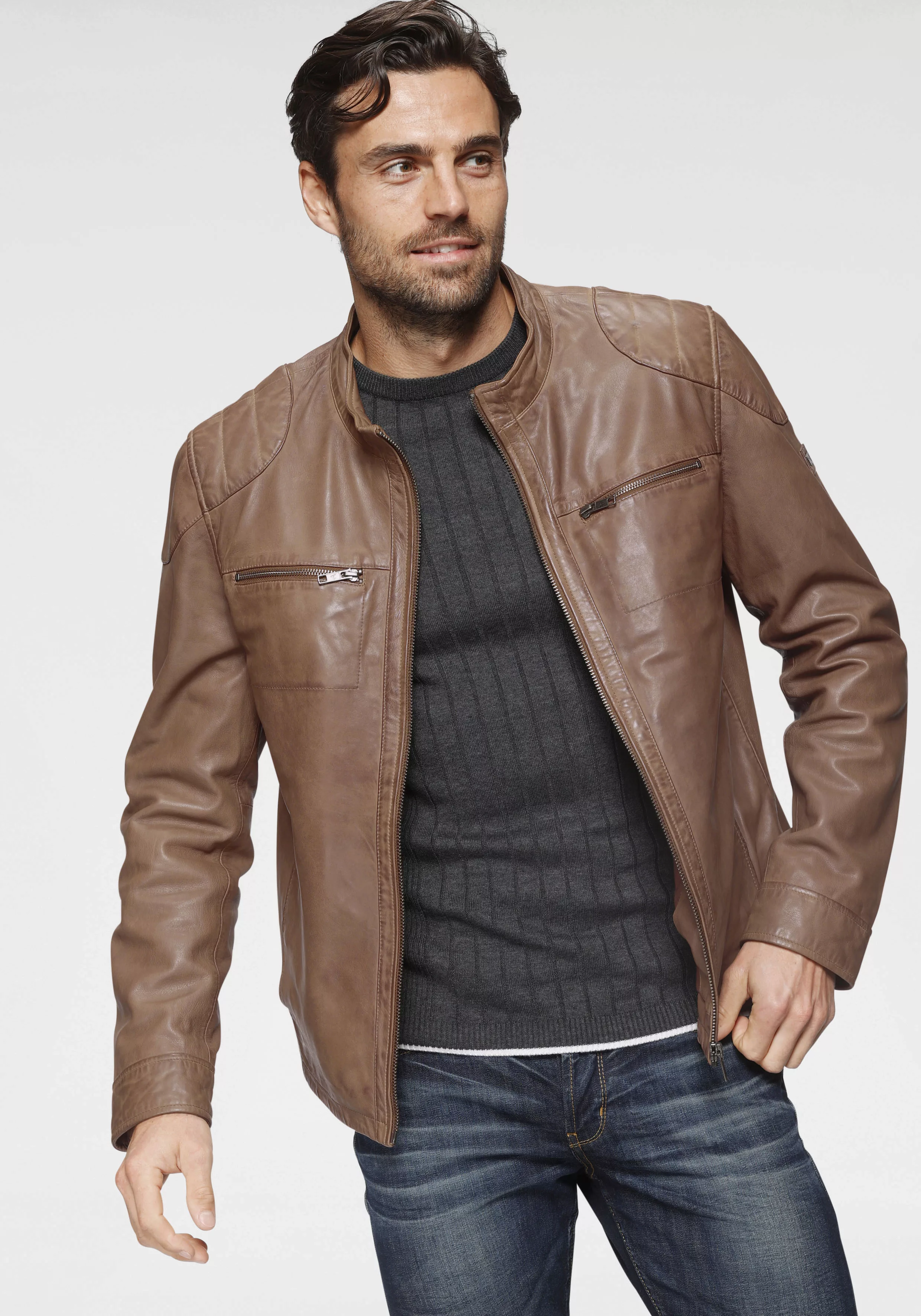 Bruno Banani Lederjacke Flint aus Lammnappaleder, taillierter Schnitt, Bike günstig online kaufen