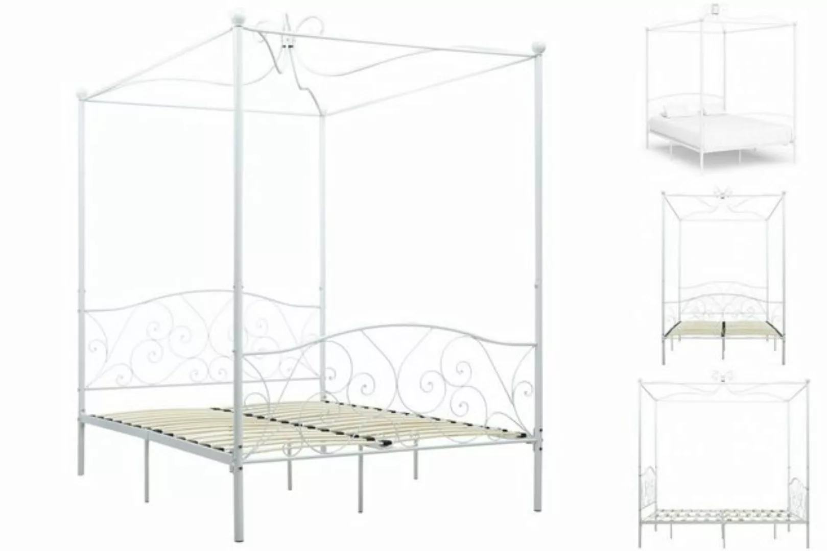 Himmelbett-gestell Weiß Metall 140 X 200 Cm günstig online kaufen