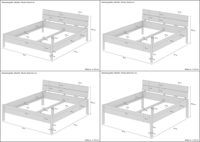 ERST-HOLZ Bett Bettgestell metallfrei 180x200 massives Eschenholz in zwei H günstig online kaufen