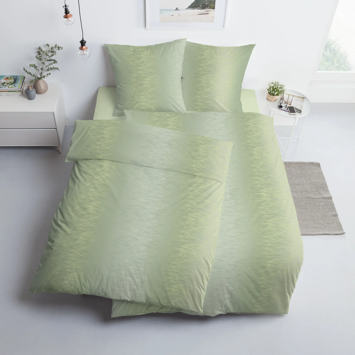 Estella Interlock Jersey Bettwäsche 6868-565 Verde mint beige 135x200 günstig online kaufen