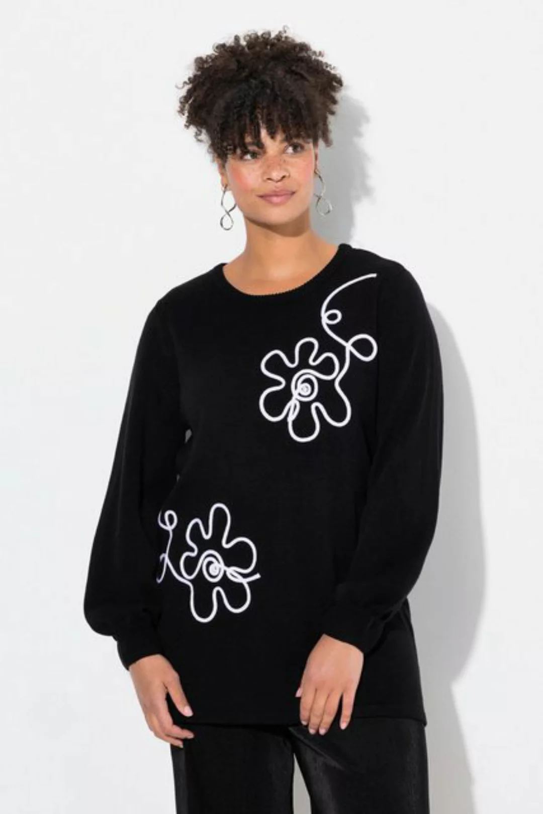 MIAMODA Strickpullover Pullover Blumen Ballon-Langarm günstig online kaufen