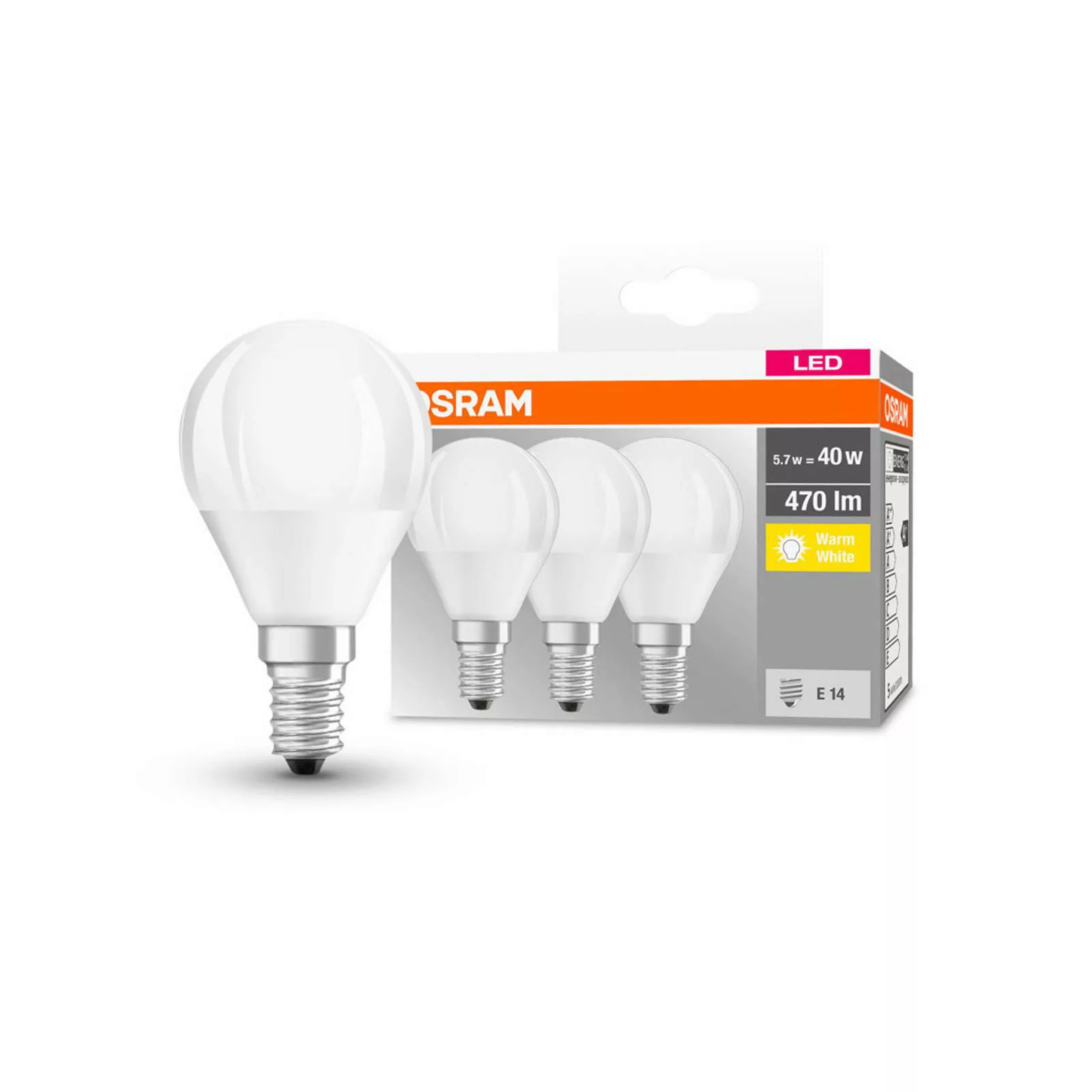 OSRAM LED-Tropfen E14 P40 4,9W 2.700K 470lm 3er günstig online kaufen