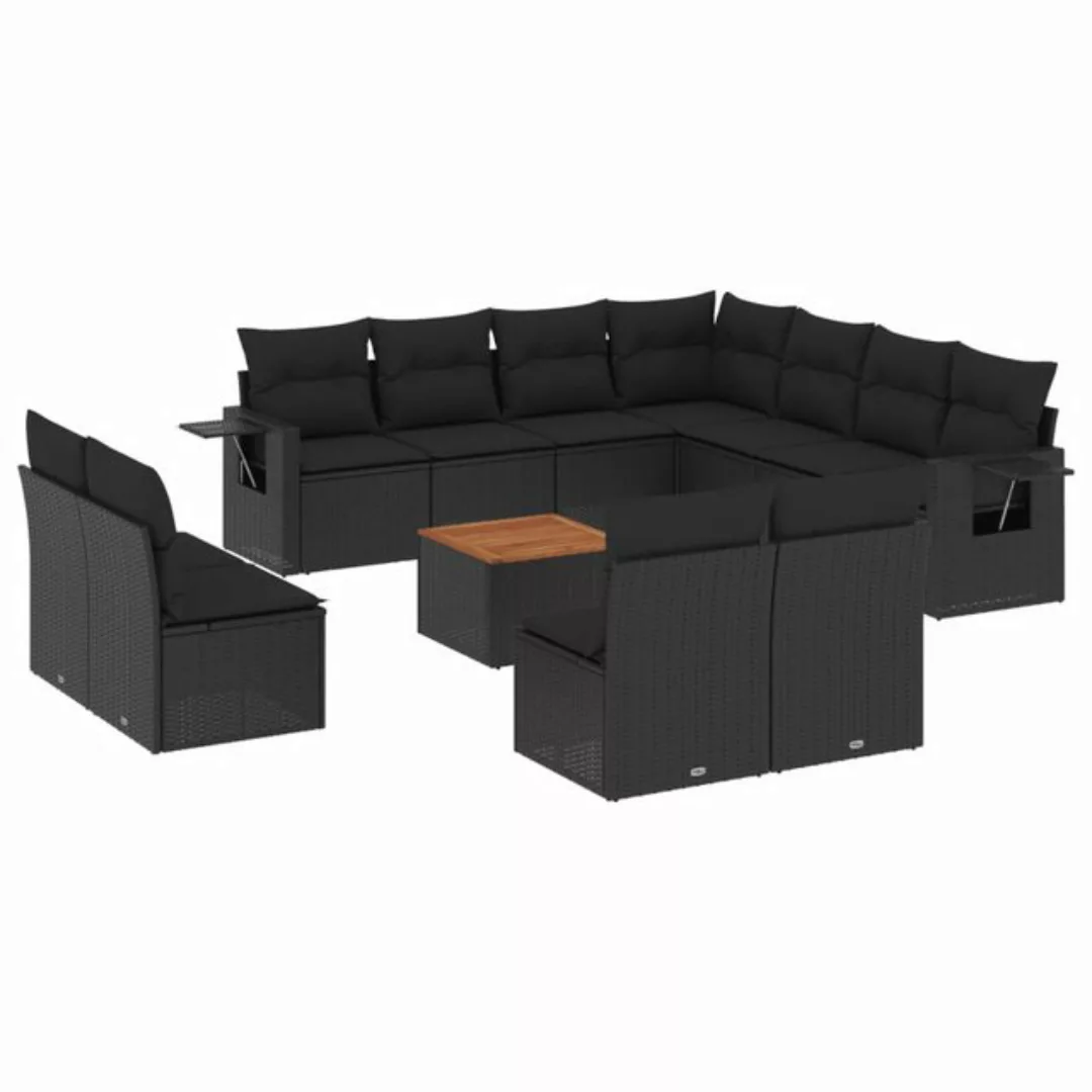 vidaXL Loungesofa 12-tlg. Garten-Sofagarnitur mit Kissen Schwarz Poly Ratta günstig online kaufen