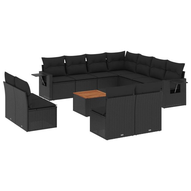 vidaXL Sofaelement 12-tlg. Garten-Sofagarnitur mit Kissen Schwarz Poly Ratt günstig online kaufen