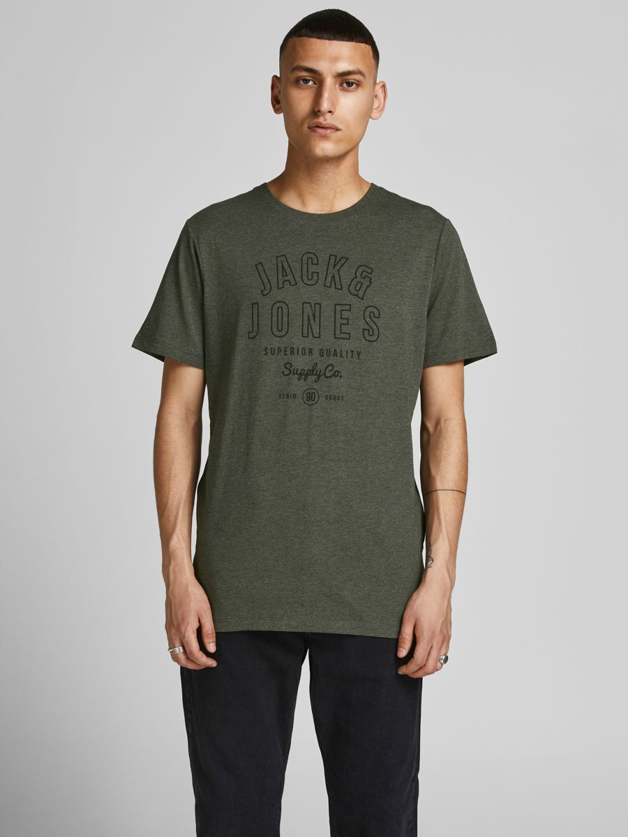 Jack & Jones Jeans Kurzarm O Hals T-shirt 2XL Dark Grey Melange / Detail Me günstig online kaufen