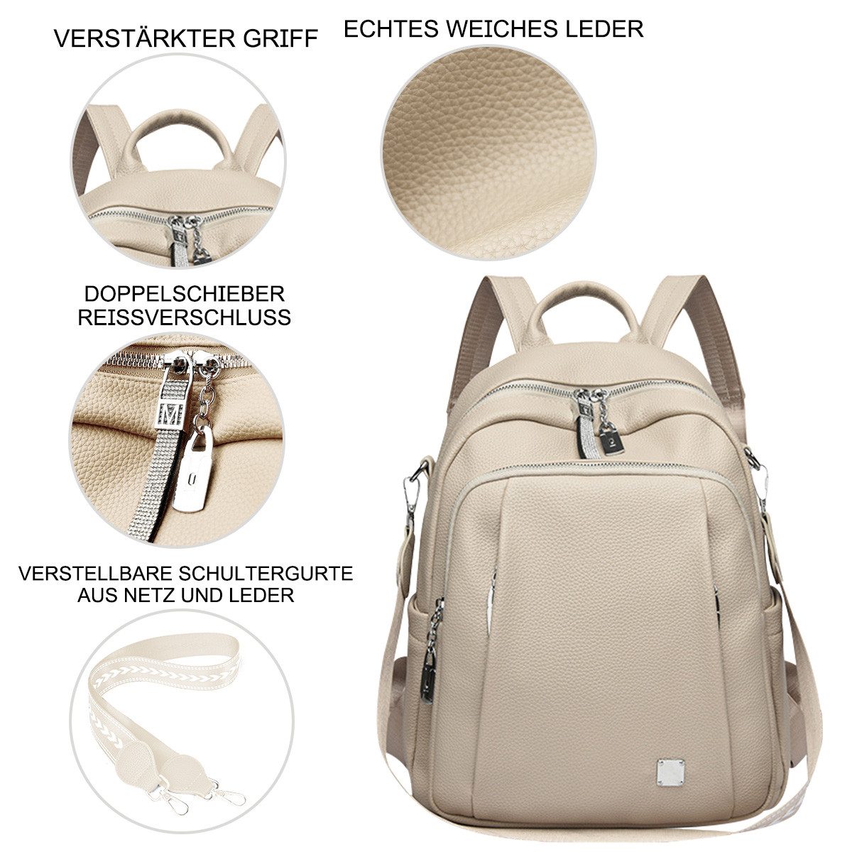 RWEUOQ Rucksack PU-Leder-Rucksack, Schultertasche,Classic Anti-Diebstahl-Ru günstig online kaufen