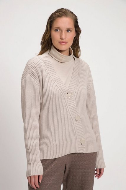 Ulla Popken Strickjacke Strickjacke Rippstrick V-Ausschnitt Biobaumwolle günstig online kaufen