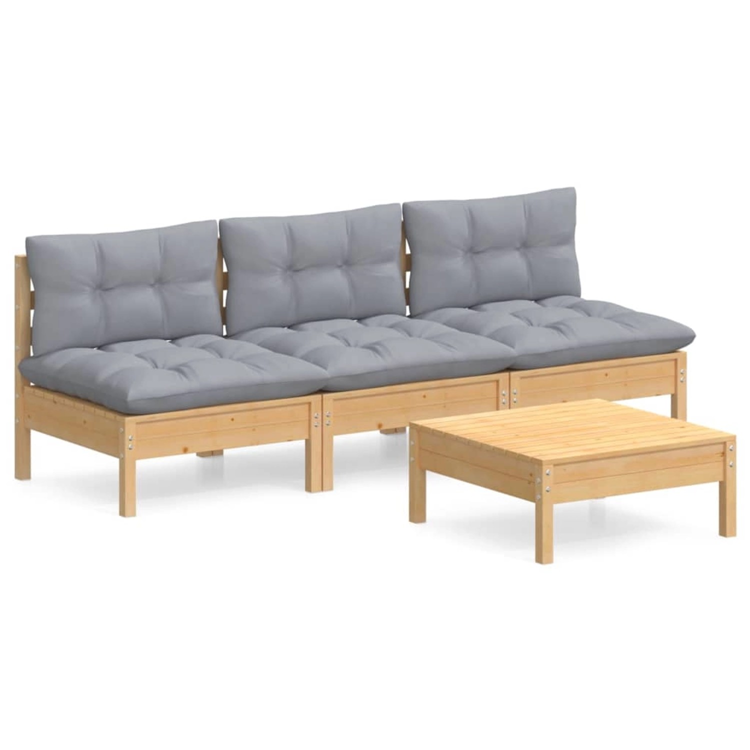 vidaXL 4-Tlg Garten-Lounge-Set mit Grauen Kissen Kiefernholz 3096081 günstig online kaufen