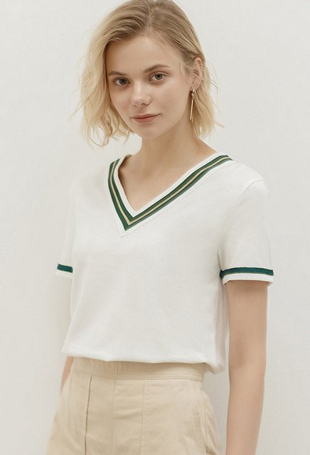CHENIN Kurzarmhemd Damen Sommer V-Ausschnitt Ribbon Loose T-Shirt Lässiges günstig online kaufen