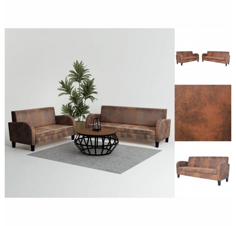 vidaXL Sofa Sofa-Set 2-tlg Kunstleder in Wildleder-Optik Braun günstig online kaufen