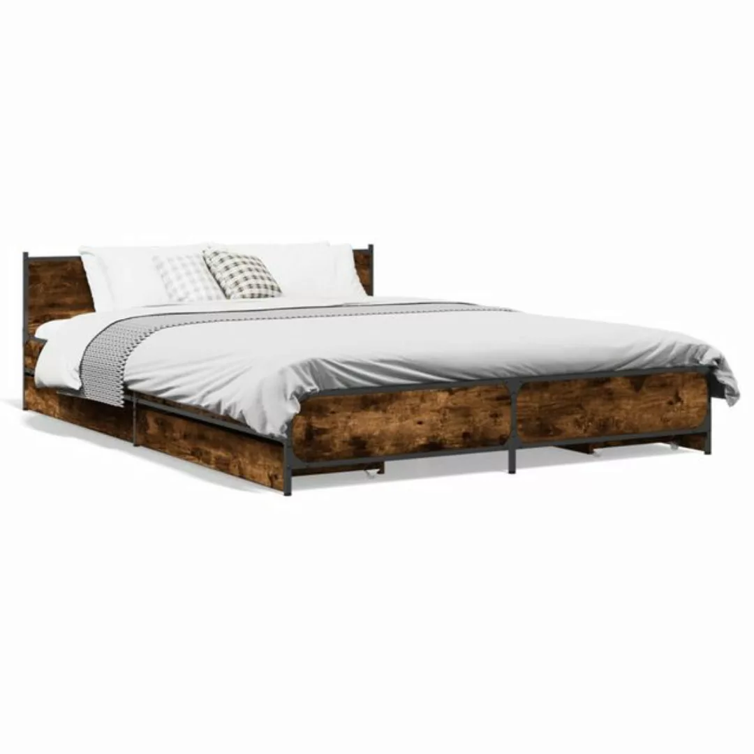 vidaXL Bett Bettgestell mit Schubladen Räuchereiche 160x200cm Holzwerkstoff günstig online kaufen