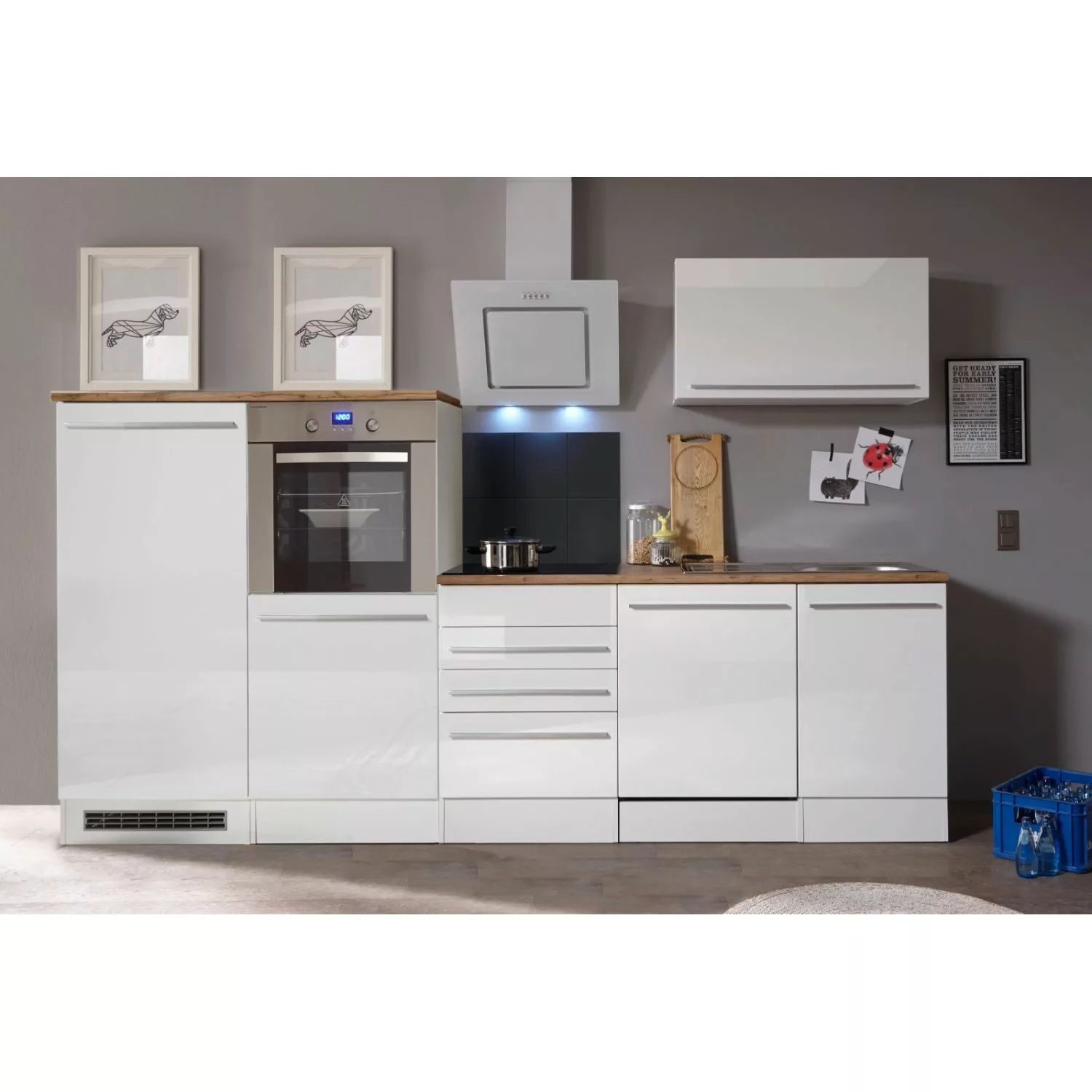 Respekta Premium Küchenzeile BERP290HWGC 290 cm Grau Hochglanz-Weiß günstig online kaufen